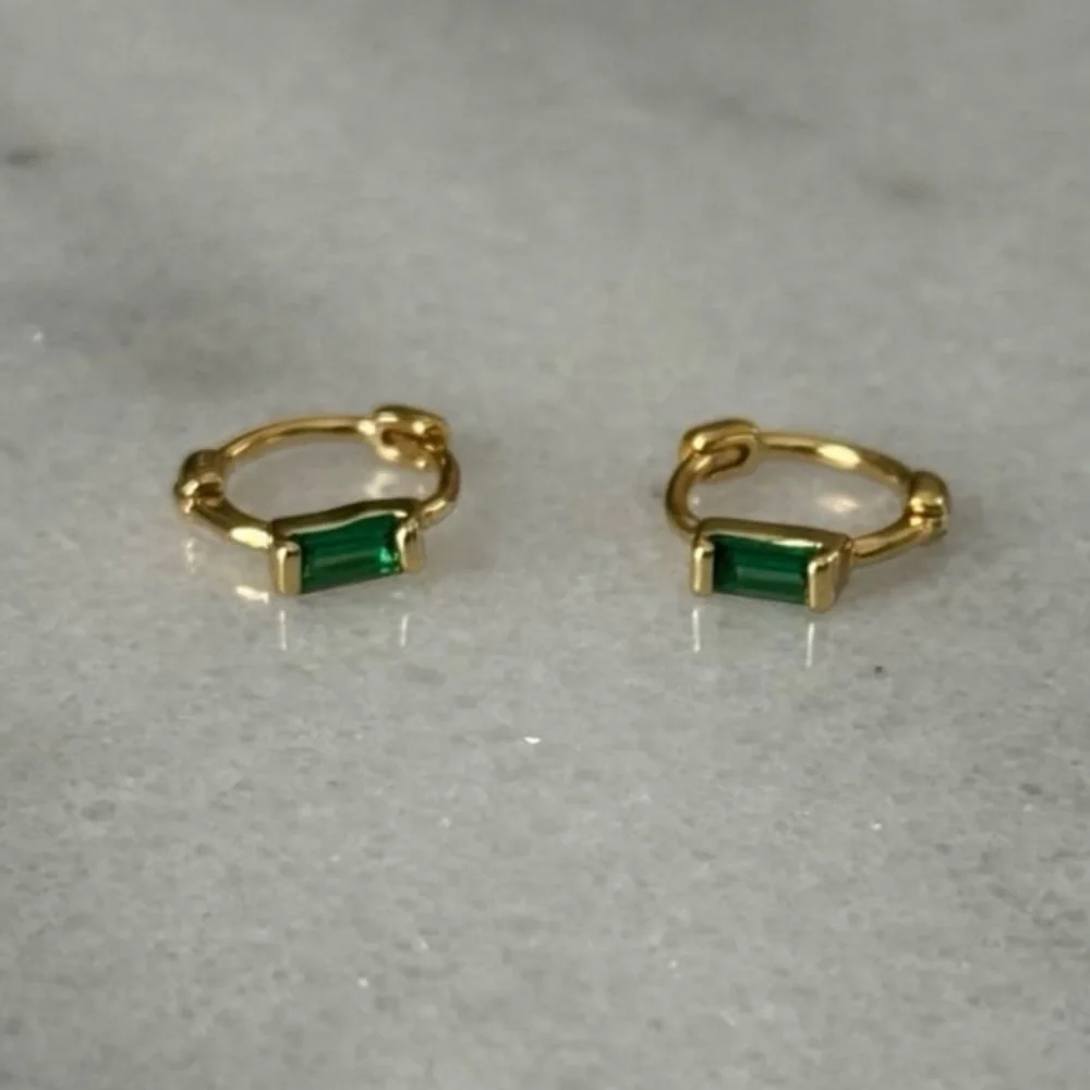 COPY - COPY - Gold Small Mini Green Princess Crystal Huggie Hoop Earrings Bra…